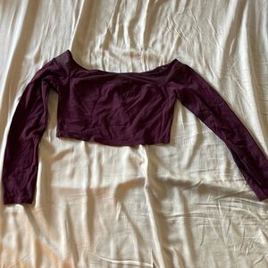 Long Sleeve Crop Burgundy Top with Mesh